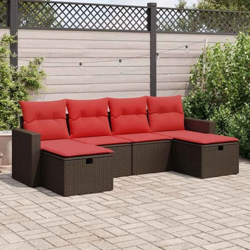 6-teilige Garten-Sofagarnitur aus Poly-Rattan mit Kissen in Braun von vidaxl - Bild 1
