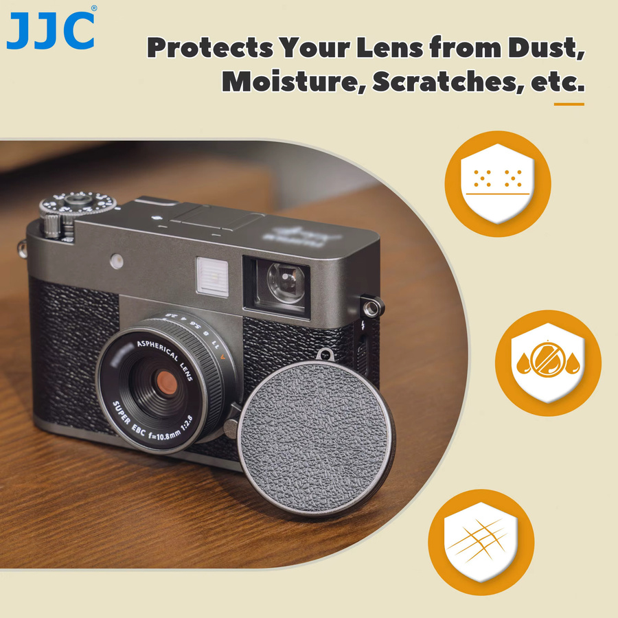 JJC Objektivdeckel für Fujifilm Fuji X aus Aluminium in Schwarz mit weichem EVA-PU-Leder - Bild 2