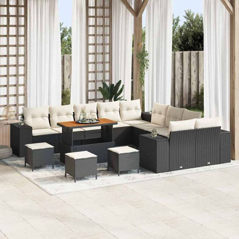 Vidaxl Garten-Sofa-Set aus Polyrattan und Akazie, 13-teilige Loungemöbel-Garnitur in Schwarz und Creme, B/T/H: 110 x 55 x 71 cm - Bild 1