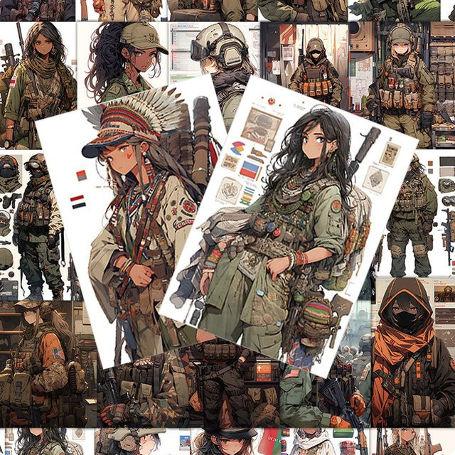 Rspctou Anime Tarnfarben Weibliche Soldaten Aufkleber, PVC-Aufkleber, Bunt / Mehrfarbig - Bild 1