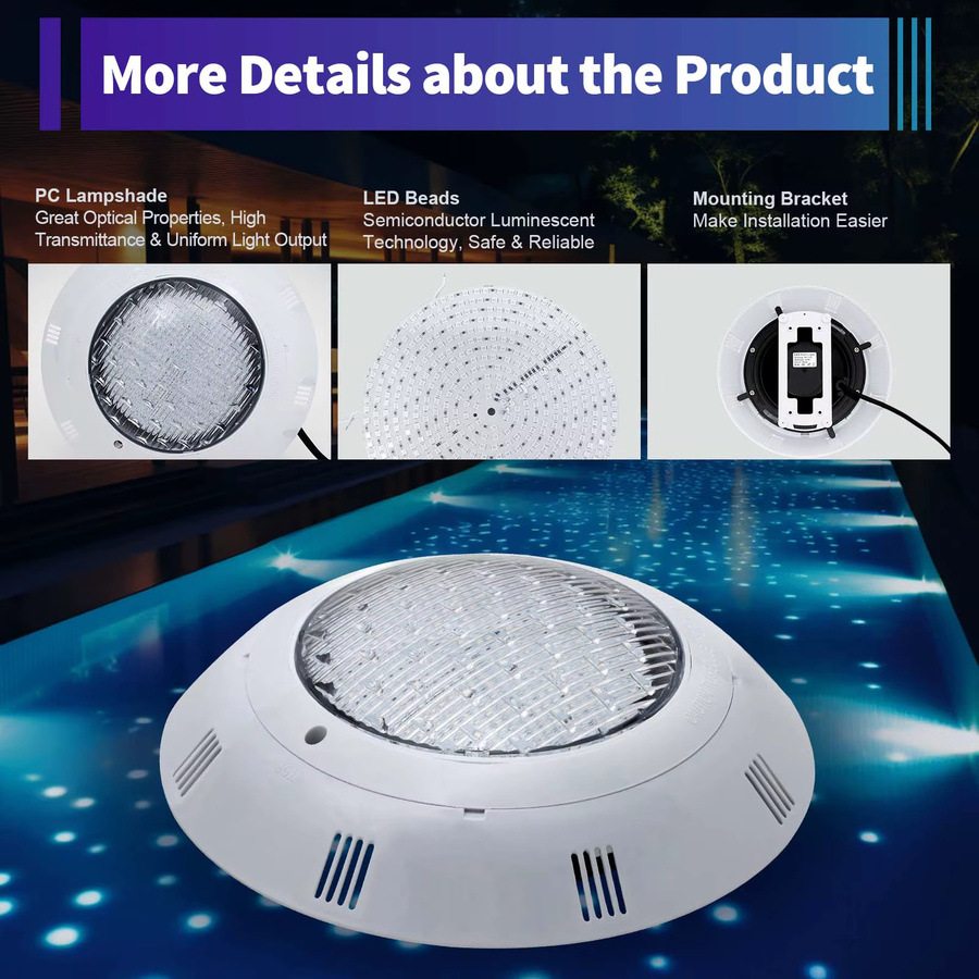 Bymaocar RGB-LED-Poolleuchte mit Fernbedienung, IP68 wasserdicht, 45 W, 2500 lm, Multicolour, Weiß - Bild 4