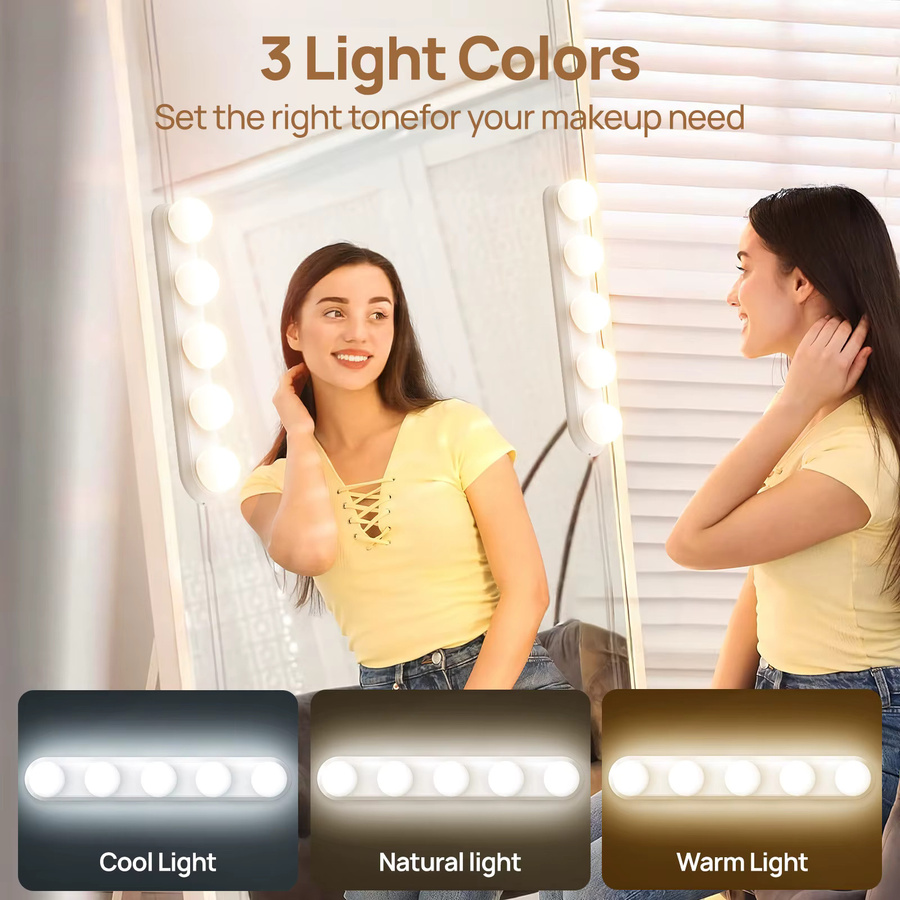IEEYEEY Kosmetikspiegel mit 5 dimmbaren LED-Leuchten, USB-Anschluss, Weiß - Bild 4