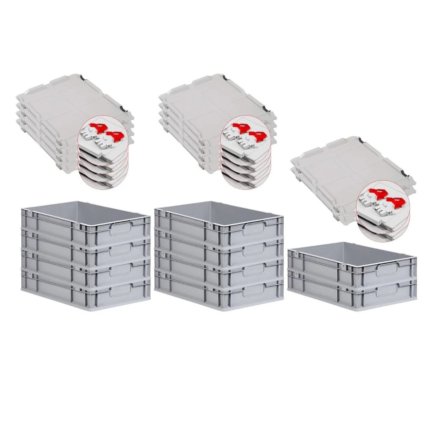 PROREGAL Spar Set 10x Eurobox Nextgen Economy mit Scharnierdeckel und roten Schiebeschnappverschlüssen, Farbe: Rot/Grau, H x B x T: 12 x 40 x 60 cm, 23 Liter - Bild 2