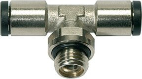 Riegler T-Steckverschraubung click-clock drehbar aus Messing in Silber, G 1/8 a., Schlauch-Ø 5 mm - Bild 1