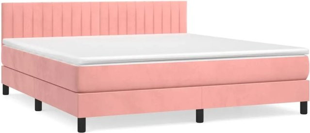 vidaXL Boxspringbett mit Matratze in Rosa, Hybrid-Design mit Taschenfederkern, Samt, B/T: 160 x 200 cm - Bild 1