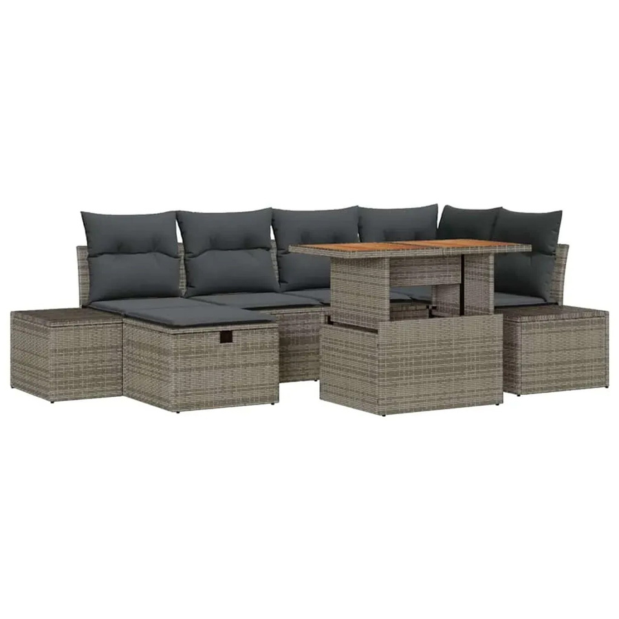vidaXL Garten-Sofa-Set 7-teilig aus Polyrattan in Grau mit Metallgestell und Polsterkissen für Terrasse und Garten - Bild 2