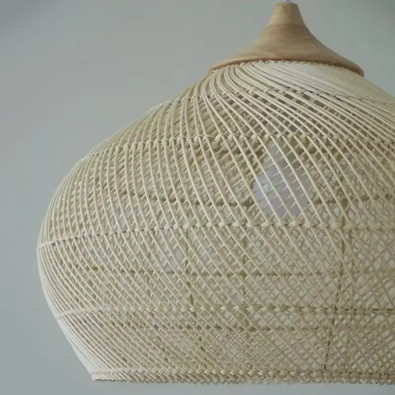 YANKE Pendelleuchte aus Rattan in Beige, handgefertigte ethnische Kuppelleuchte für Esszimmer und Küche - Bild 3