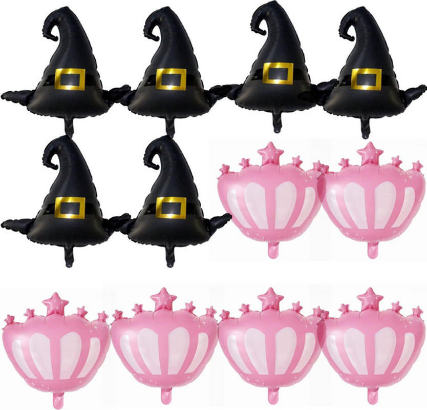 12er Set Party Luftballons mit Halloween Hexenhut, Prinzessinnen Krone und Sternen in Schwarz, Rosa und Transparent für Geburtstag und Party - Bild 1