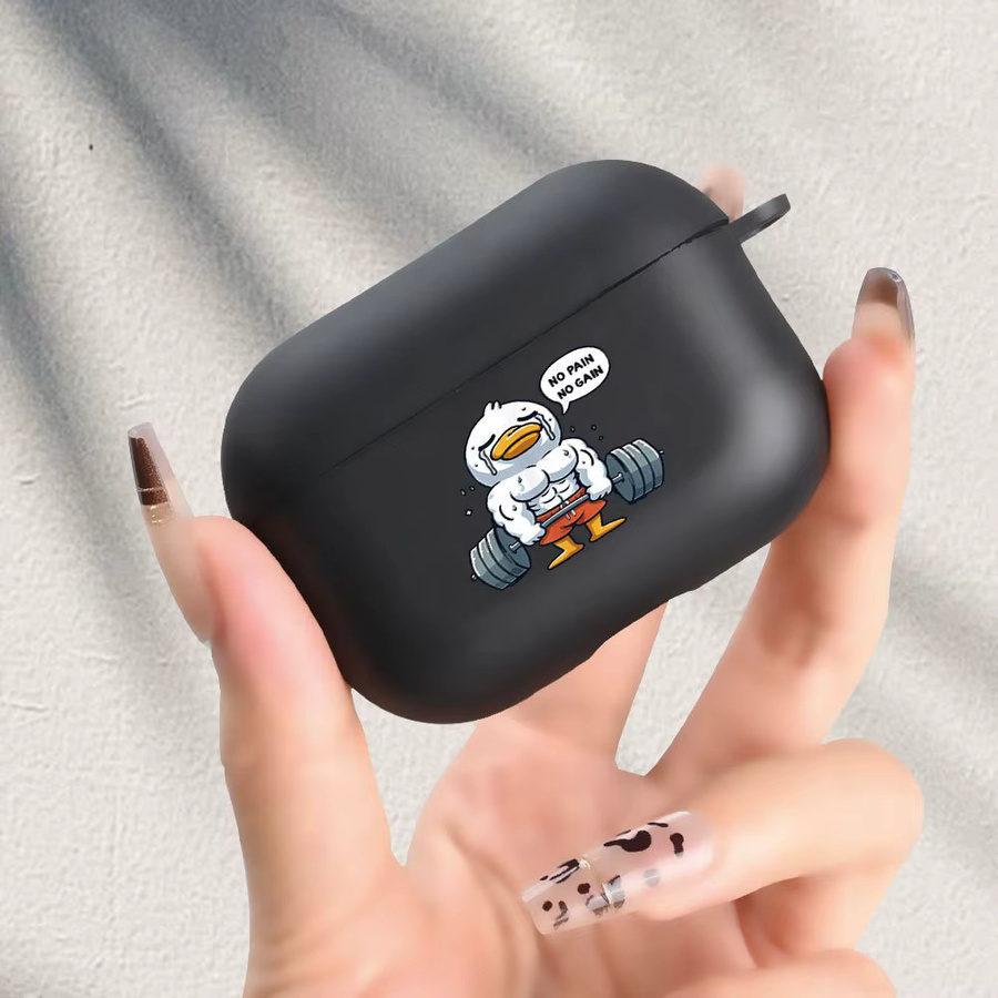 Fun Fitness Duck Weightlifting Pattern Schutzhülle für AirPods Pro, AirPods 2, AirPods 3 und AirPods 4 in Schwarz - Bild 3