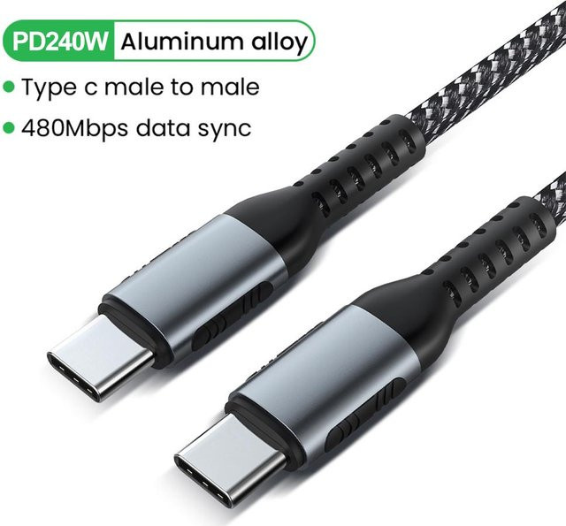 QGeeM USB C auf USB Typ C Kabel für Schnellladung mit 240 W und 100 W PD Quick Charge 4.0, schwarz, Länge: 1 m - Bild 1