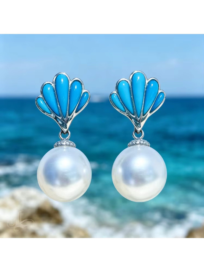 YoYo Ohrringe, Imitationsperlen, Muschelform, Silber, Damen - Bild 3