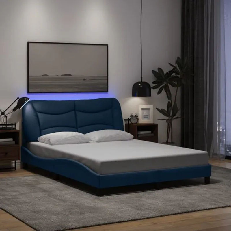 Modernes Polsterbett Hvar mit LED aus Stoff und Kunstleder in Blau von vidaxl, B/T: 140 x 200 cm - Bild 1