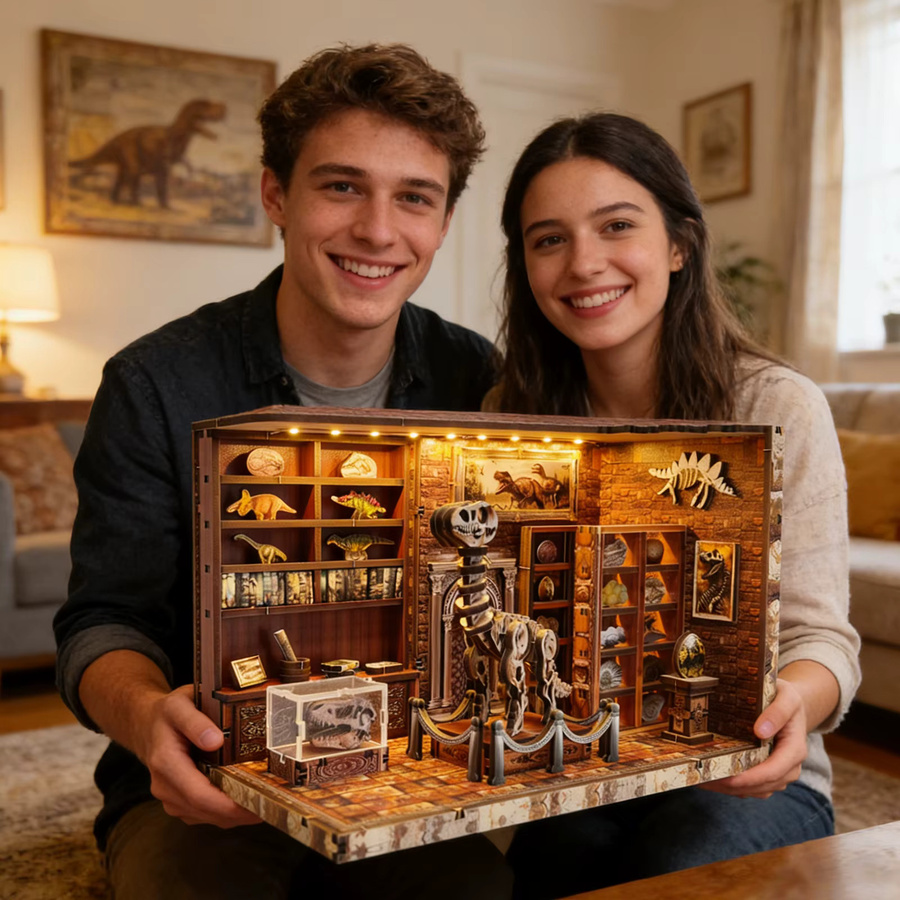 music park Dinosaurier-Labor-Bücherregal, 3D-Holzpuzzle, mit Beleuchtung - Bild 4