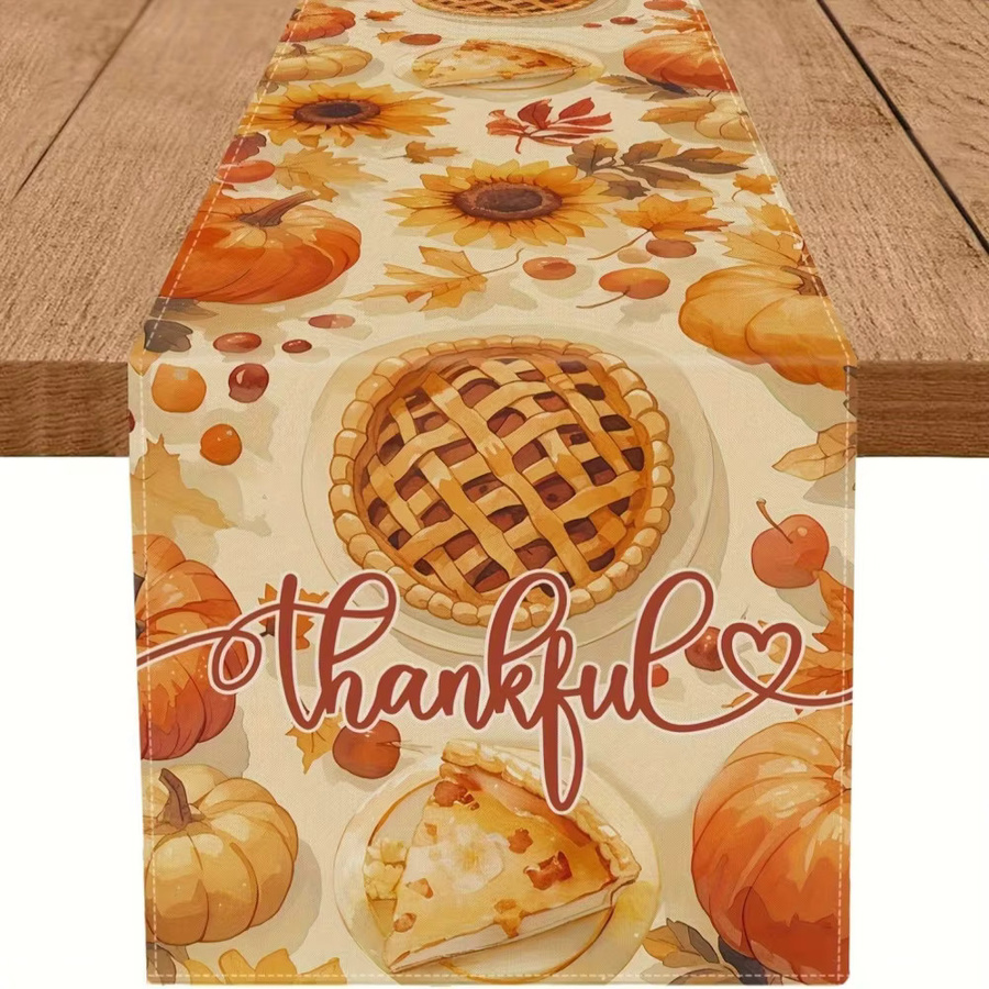 DOKRIY Thanksgiving Tischläufer mit Herbstkürbis- und Sonnenblumen-Design, Mehrfarbig, B/T: 180 x 45 cm - Bild 3
