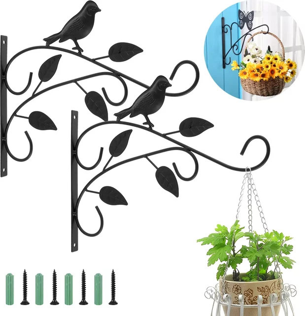 Schmiedeeisen Blumentopf Korb Wandhalterung für Garten und Outdoor, Schwarz - Bild 1