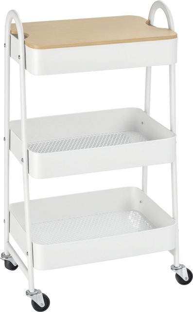 HOMCOM Küchenwagen aus Metall mit 3 Etagen und Deckel, Rollwagen für Küche und Büro, Weiß, B/T/H: 45 x 31 x 79,4 cm - Bild 1