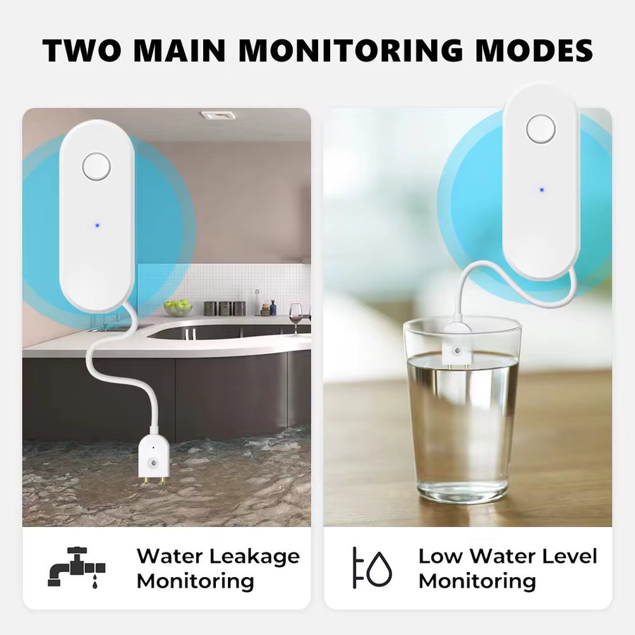 Tuya Smart Home WiFi Wasser Leck Sensor mit APP Steuerung, Flut Detektor und Überlauf Erkennung, Weiß - Bild 2