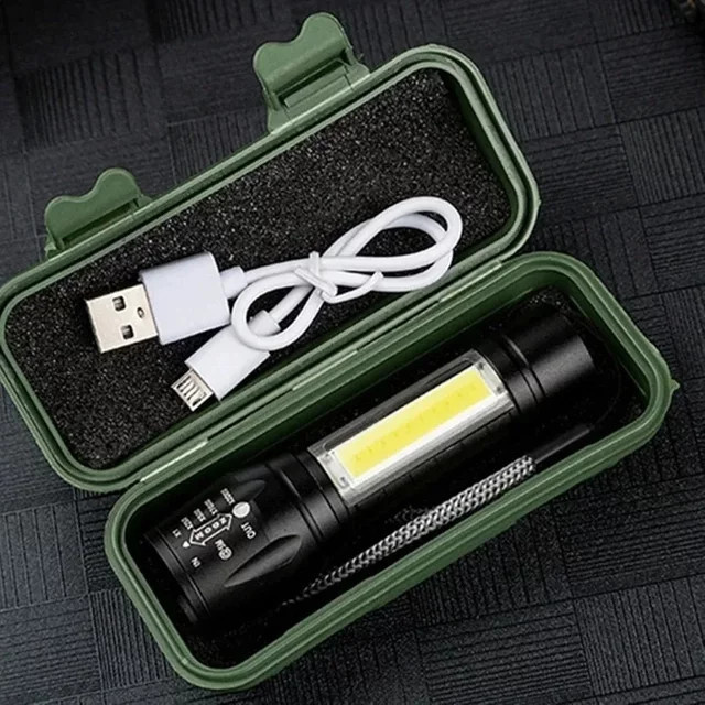 Wiederaufladbare LED Taschenlampe und Camping-Laterne in Schwarz für Outdoor und Garten - Bild 1