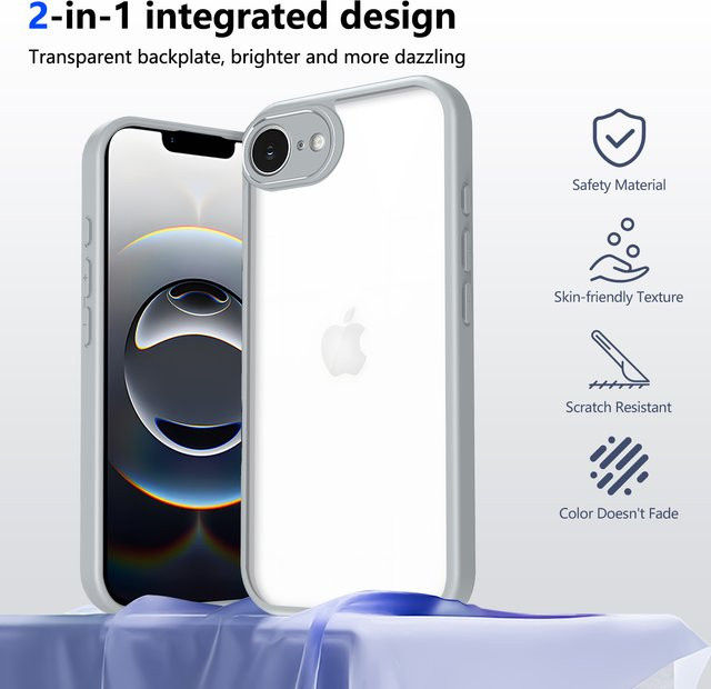 Apple iPhone 17E Schutzhülle aus Silikon in Transparent und Grau mit stoßfestem Luftpolster-Design - Bild 1