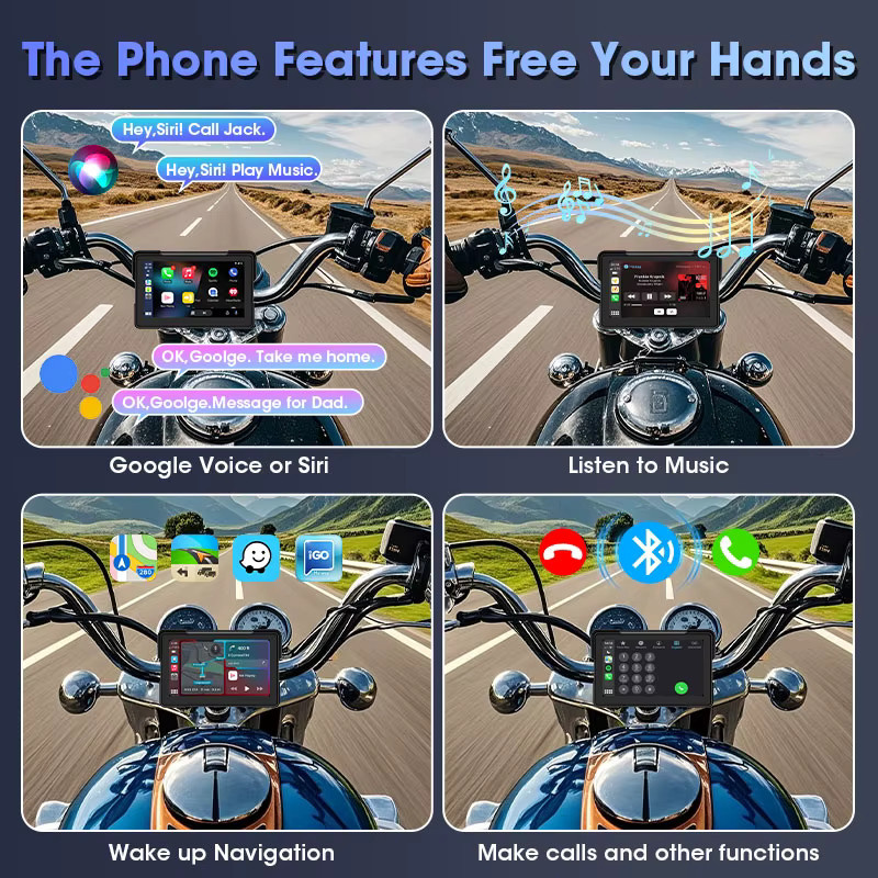 Jansite Motorrad Navigation mit 4K und 1080P Display, Android Auto und Carplay, GPS, wasserdicht nach IPX7, Schwarz - Bild 3