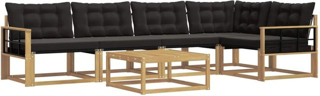 vidaXL Outdoor-Sofagarnitur 6-teilig in Weiß und Schwarz mit Holz- und Polsterelementen B/T/H: 79 x 79 x 37 cm - Bild 1