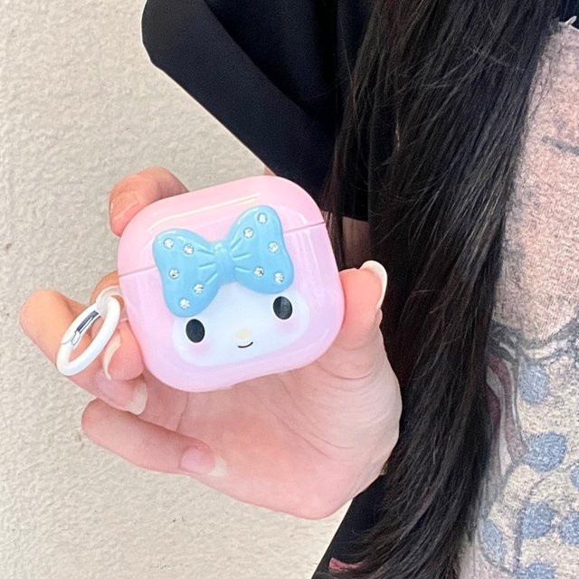 Sanrio Melody Kopfhörerhülle mit 3D Schleifenknoten für Apple AirPods 2 3 4 Pro 2 Pro 3 in Pink - Bild 1