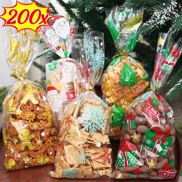Transparente Weihnachtstüten mit Santa Claus Motiv für Geschenke, Süßigkeiten und Gebäck, 200/50 Stück - Bild 1