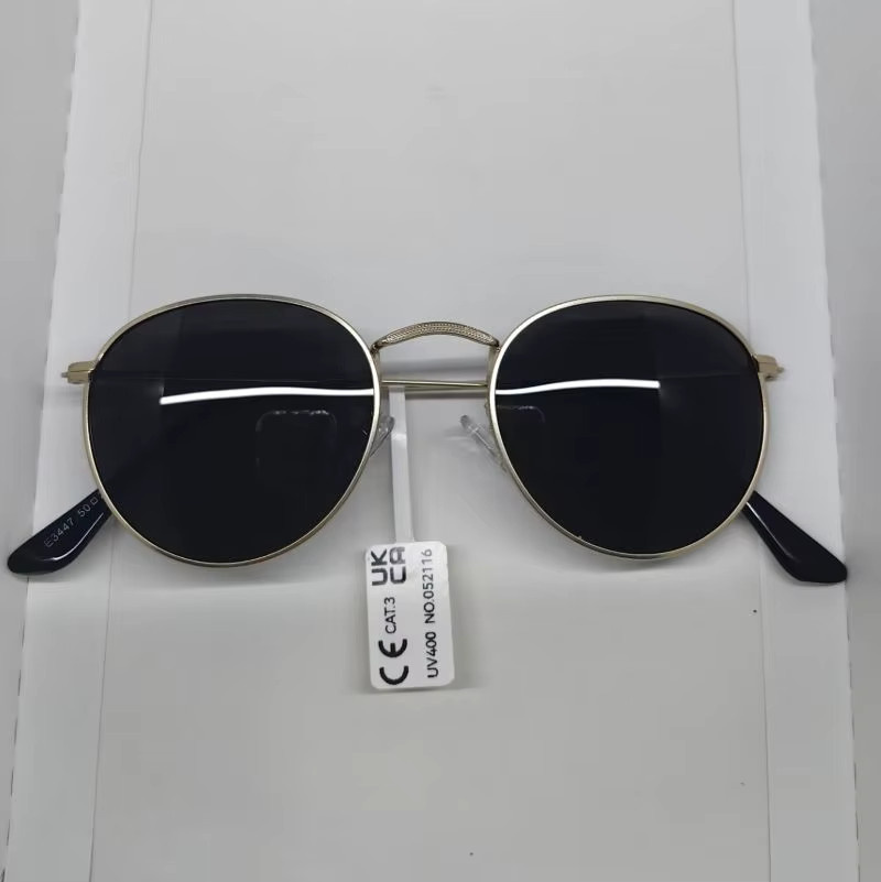 ShangeWFJia Sonnenbrille, rund, Vollrand, Metall, schwarz, Unisex - Bild 5