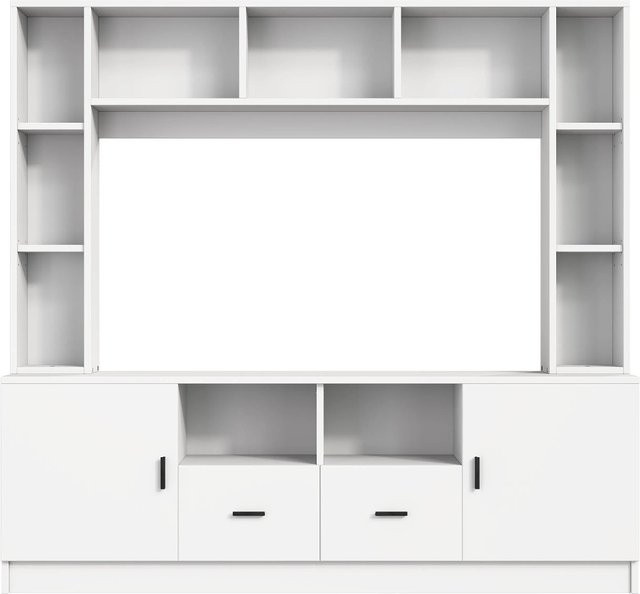 okwish TV Wand Set mit Vitrine für dein Wohnzimmer in Weiß, B/T/H: 180 x 35 x 170 cm - Bild 1
