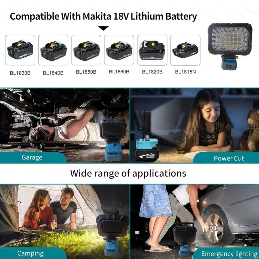 Makita LED-Arbeitsleuchte für 18V Akku, 1500 Lumen kabelloses Flutlicht in Schwarz mit 2 USB-Ladeanschlüssen - Bild 3