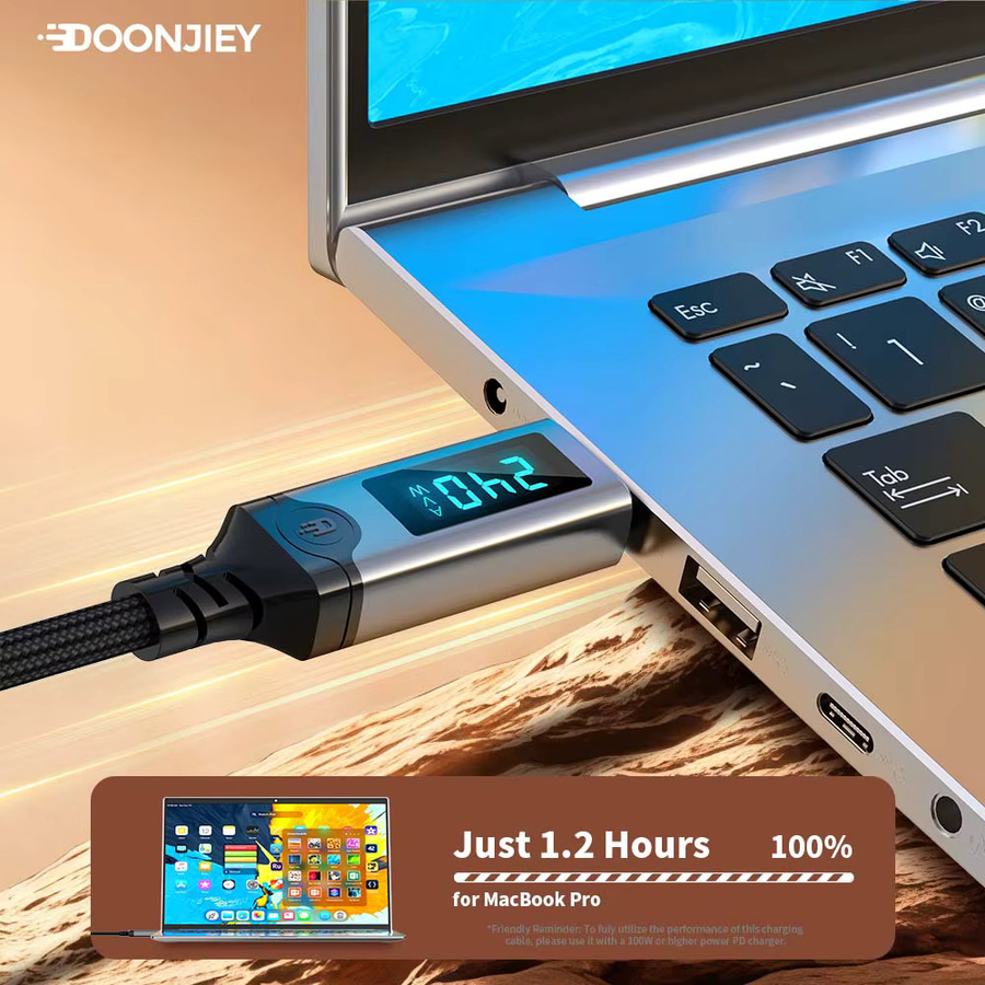 DOONJIEY USB-C Schnellladekabel mit 240 W Leistung, 80 Gbit/s Datenübertragung und LED-Anzeige für Thunderbolt 5/4, Monitor und Laptop - Bild 2