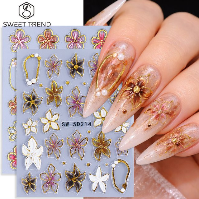 SWEET TREND Nagelaufkleber Lilien mit Prägung, 2 Stück, Metallic - Bild 1