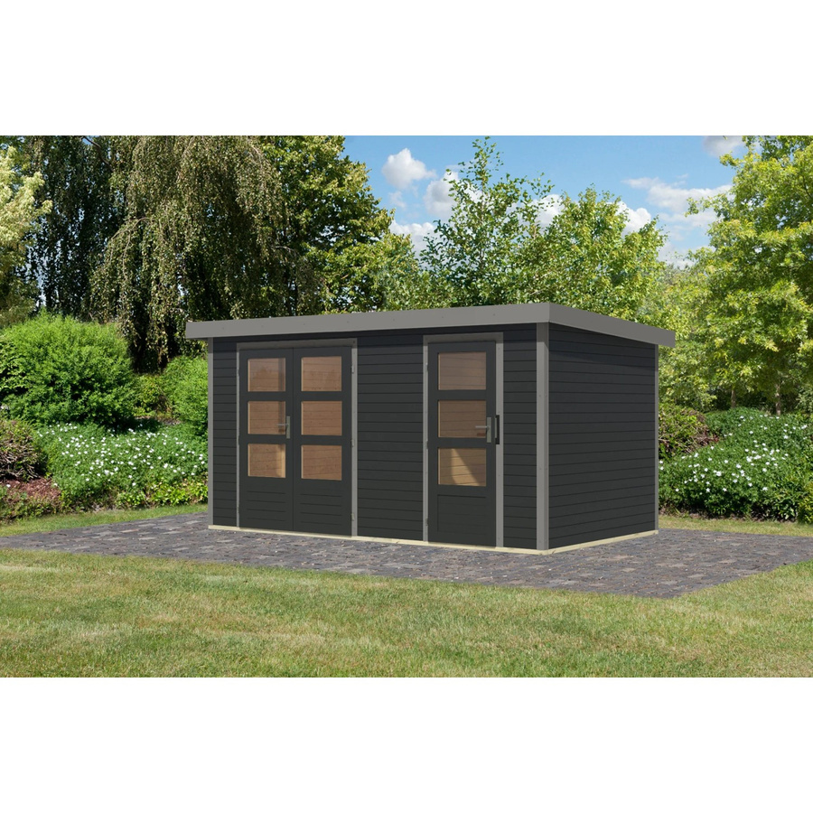 Karibu Gartenhaus Alfredo C in Anthrazit und Grau, modernes Holzgartenhaus, B/T/H: 400 x 209 x 213 cm - Bild 2