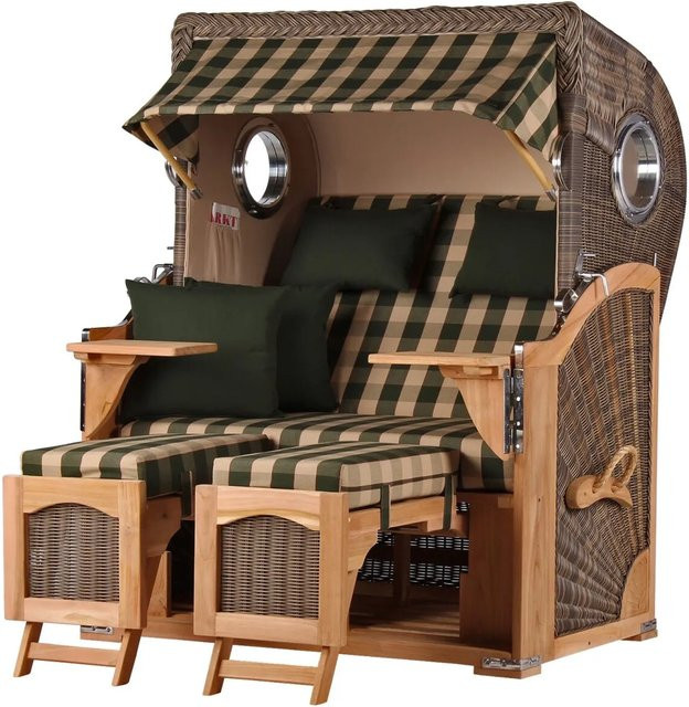 bene,iving Strandkorb Komplettset Ammersee Modell 506 aus Teakholz und PE-Rattan in Grau - Bild 1