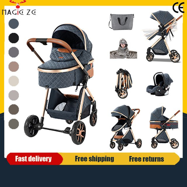 Magic ZC 3-in-1 Kinderwagen Set mit Autositz und Schlafkorb in Beige, faltbarer Reisebuggy mit hoher Sitzposition - Bild 1