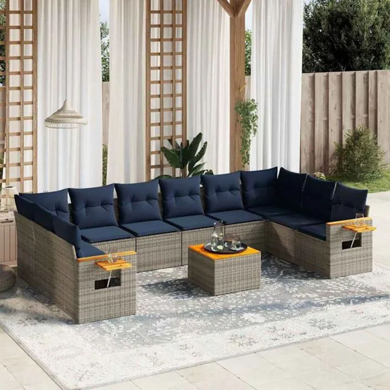 11-teilige moderne Garten-Sofagarnitur aus Poly-Rattan in Grau mit Kissen von vidaxl - Bild 1