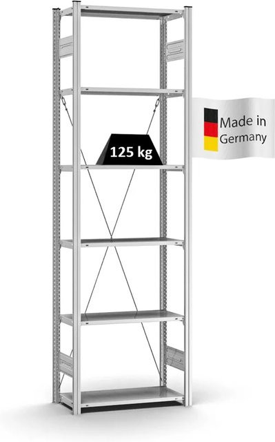 PROREGAL Profi Lagerregal Stecksystem T-Profil Grundregal, verzinkt, H x B x T: 250 x 75 x 30 cm - Bild 1