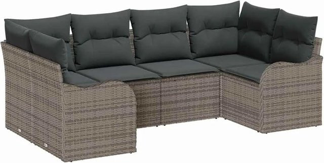 vidaXL Garten-Sofa-Set aus Poly Rattan in Grau mit Kissen, 6-teiliges L-Shape Lounge-Set mit Ecksofas, Mittelsofas und Armsesseln - Bild 1