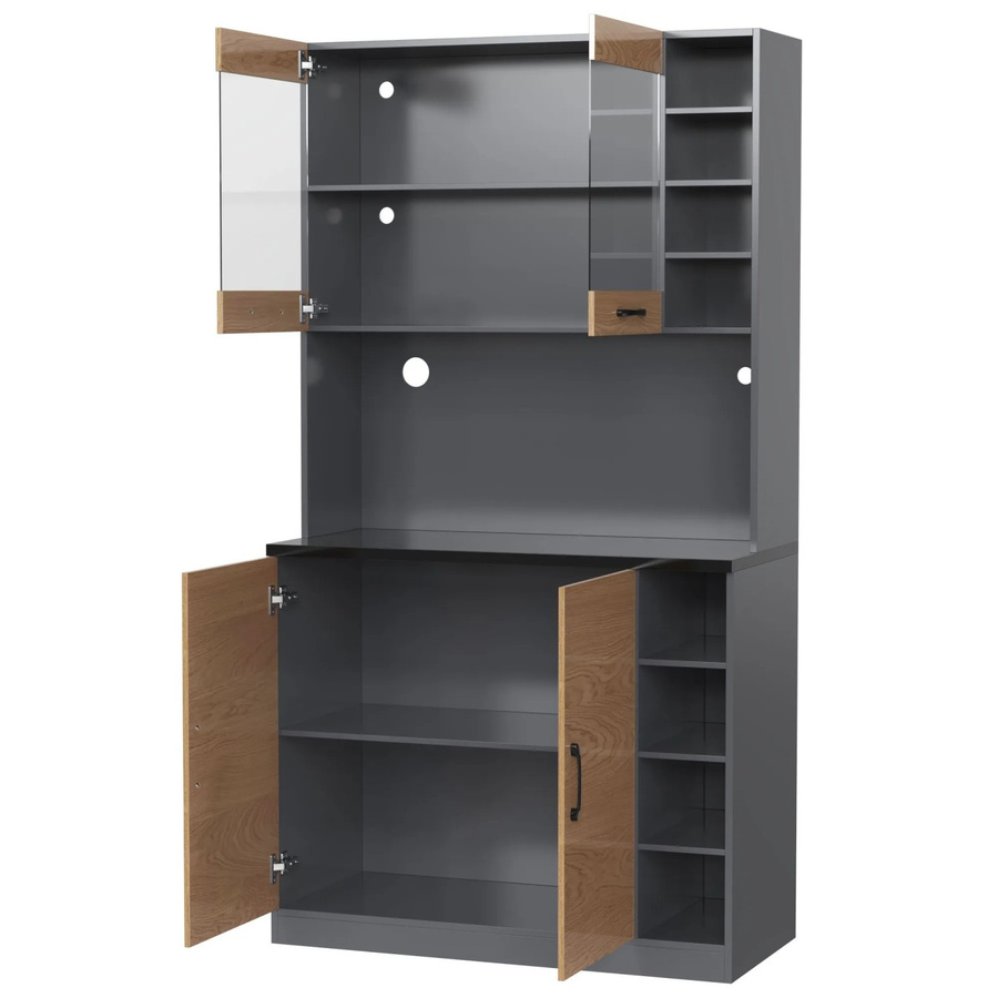 okwish Küchenschrank mit LED-Beleuchtung und verstellbaren Ablagefächern in Natur und Grau, B/T/H: 100 x 47 x 187 cm - Bild 2