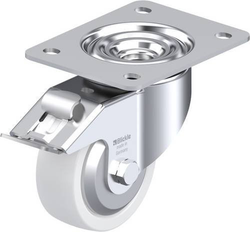 Blickle Lenkrolle LK-SPO 100K-3-FI-FA mit Feststeller in Silber und Weiß, Rad-Durchmesser: 100 mm, Tragfähigkeit: 350 kg - Bild 1