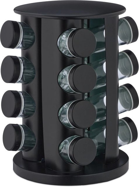 Relaxdays Gewürzkarussell aus Edelstahl in Schwarz mit 16 Gläsern, drehbar, Breite: 27,5 cm, Tiefe: 19 cm - Bild 1