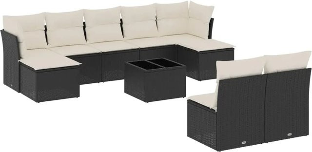 vidaXL 10-teilige Garten-Sofagarnitur aus Polyrattan mit Kissen in Schwarz - Bild 1