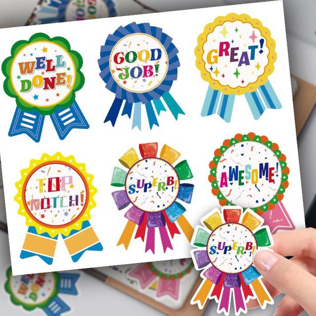 60 Stück Medaillen-Award-Aufkleber in Multicolour, inspirierende Cartoon-Etiketten und Kompliment-Abzeichen für Kinder und Schüler - Bild 1
