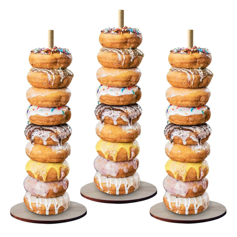Wayfun Donut Ständer aus Holz für Hochzeit und Geburtstag, Wandmontiert, Braun/Beige, Rechteckig - Bild 3