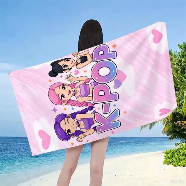 Potdemiel K-Pop Chibi Girls Strandtuch für Kinder in Pink aus saugfähiger Mikrofaser - Bild 1