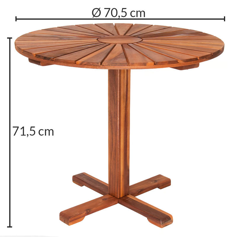 CASARIA Gartentisch Sunrise aus Akazienholz in Braun mit Sonnenmuster-Design, Durchmesser: 70,5 cm, Höhe: 71,5 cm - Bild 4