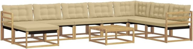 vidaXL Outdoor-Sofagarnitur 9-teilig aus Akazien-Massivholz in Weiß und Beige mit Textilene-Polstern und L-Form - Bild 1