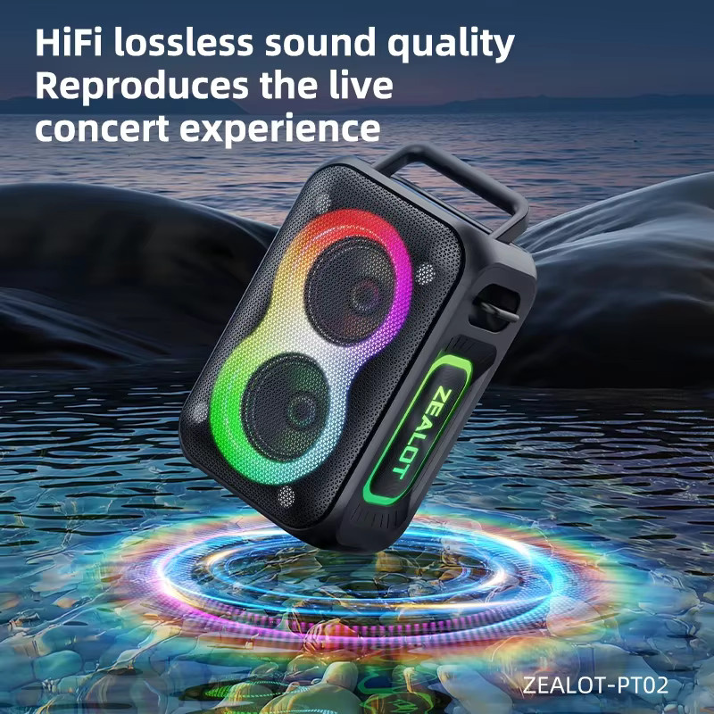 ZEALOT PT02 Bluetooth-Lautsprecher in Schwarz mit 60 W Leistung, verbesserter Bass, IPX6 wasserdicht und 12 Stunden Akkulaufzeit - Bild 4