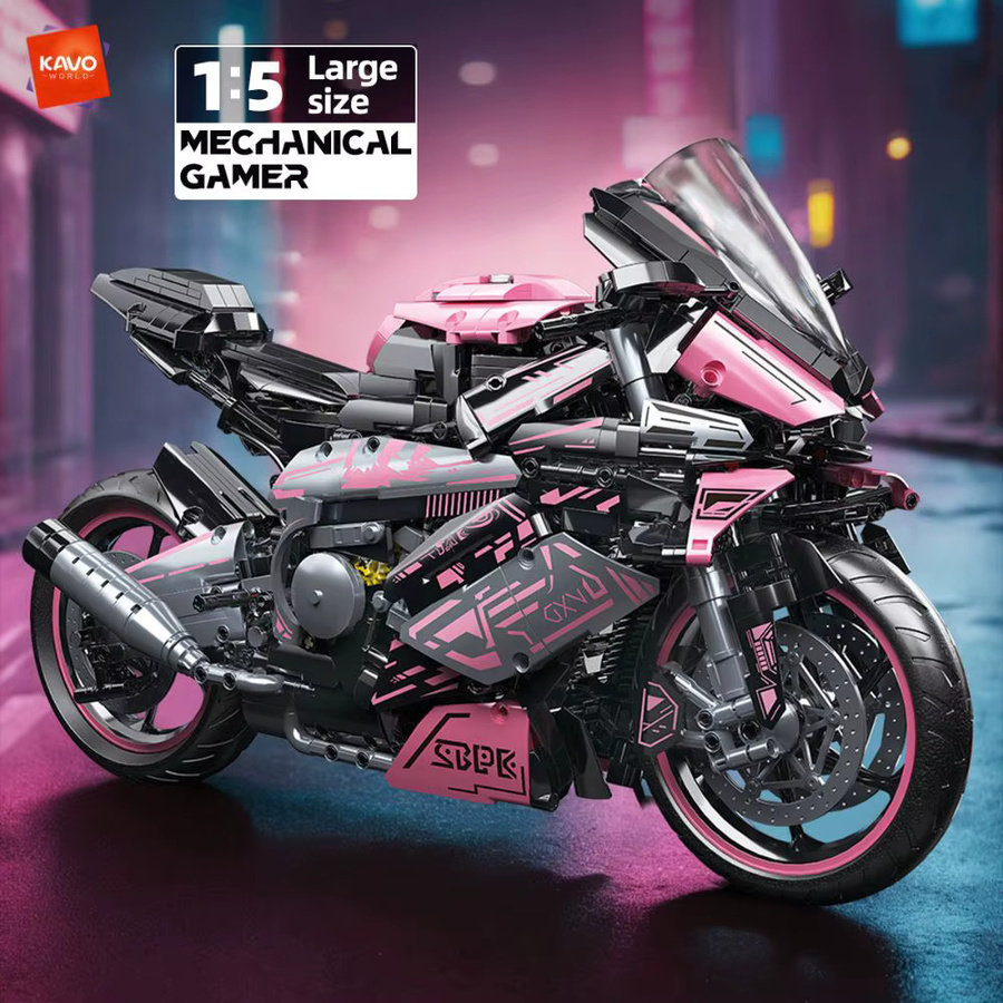 KAVOWORLD Tech MOC Motorrad-Modell, 1:5 Maßstab, Rosa, 2096 Teile - Bild 2