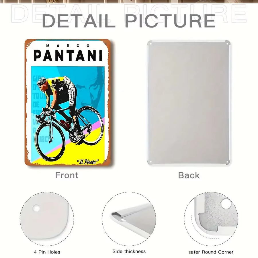 Vintage Marco Pantani Metall-Fahrradschild CIFBUY als Retro-Wanddekoration, Mehrfarbig, Breite: 20,32 cm, Höhe: 30,48 cm - Bild 3
